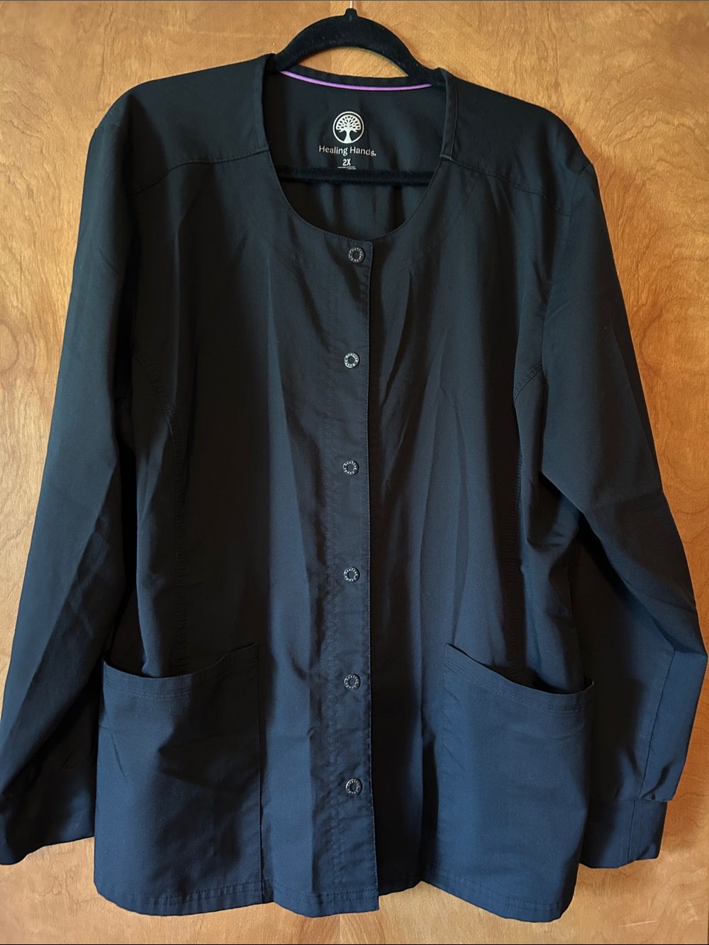Healing Hands Black Button-Front Scrub Jacket with Pockets 2X